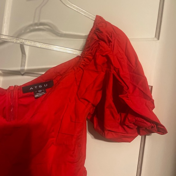 Anthro ATSU Dress Women 10P Red Off-The-Shoulder Preppy Poplin Sundress - Picture 13 of 16